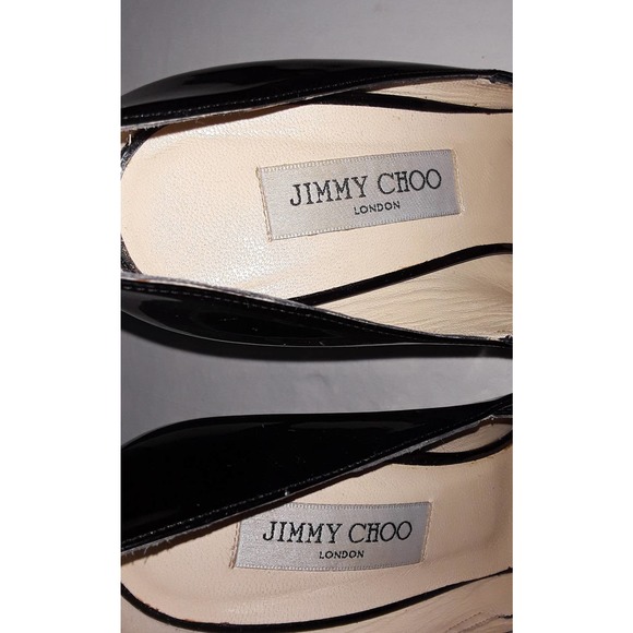 SOLD!! Jimmy Choo Sz 38.5 IT GESTURE Black Patent Leather Strappy Pumps - Picture 8 of 10